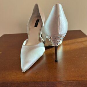 Escada Satin Pumps with Jeweled Heel